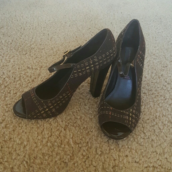 Steve Madden Brown Fabric peep toe Mary Janes 5.5 - Picture 2 of 8